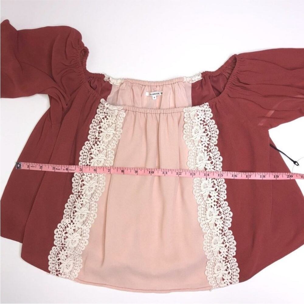 NEW TULAROSA Pink Red Rose White Lace Colorblock Boho Alexa Blouse Top Shirt S - Picture 11 of 13